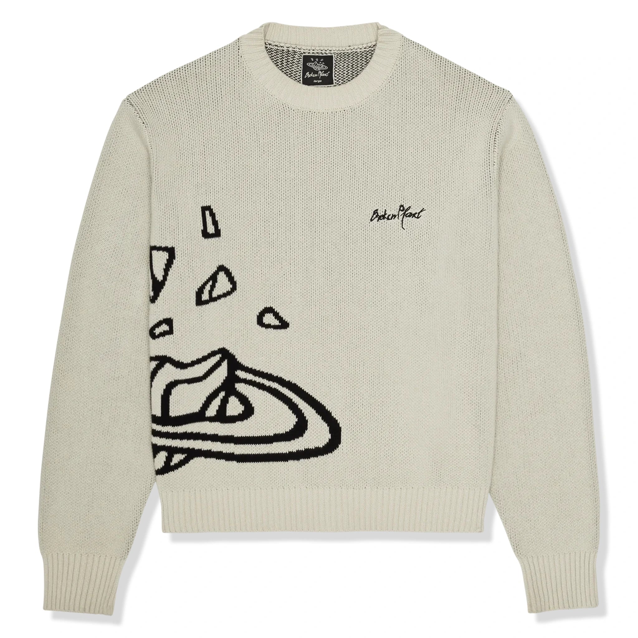 Front view of Broken Planet Bone White Planet Knit Sweatshirt